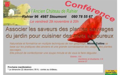 Conférence sur les plantes sauvages de Nicole Collins à l’Ancien Château de Rahier